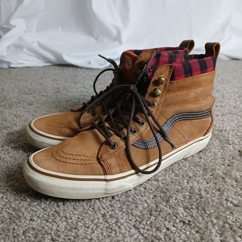 Vans Sk8-Hi MTE Gingerbread Brown Plaid Suede High Top Sneakers Mens 9.5